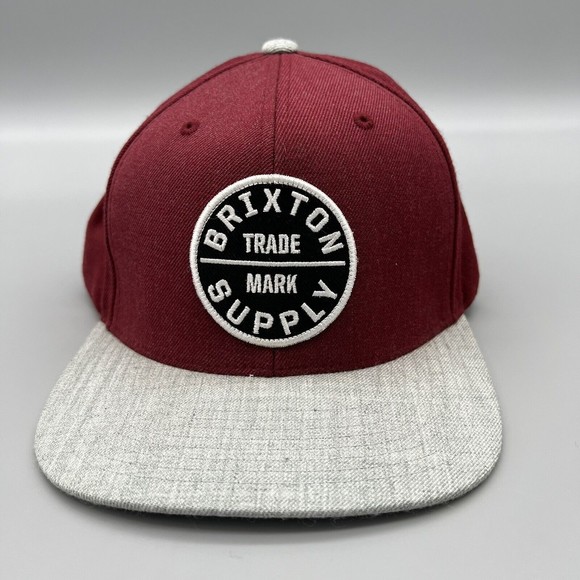 Brixton Supply Trade Mark Red Maroon Hat Embroidered Patch Snapback Adjustab EUC - Picture 1 of 7